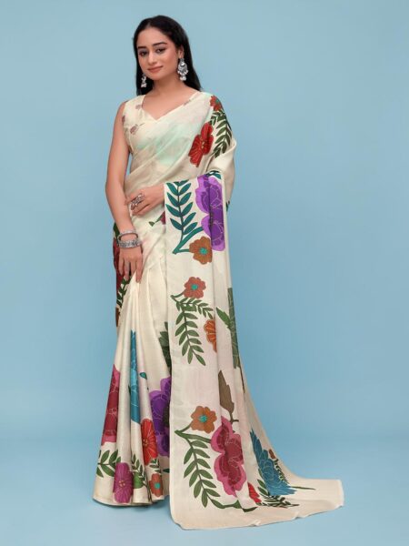 Women's Floral Printed Soft Fabric Saree with Unstitched Blouse Piece